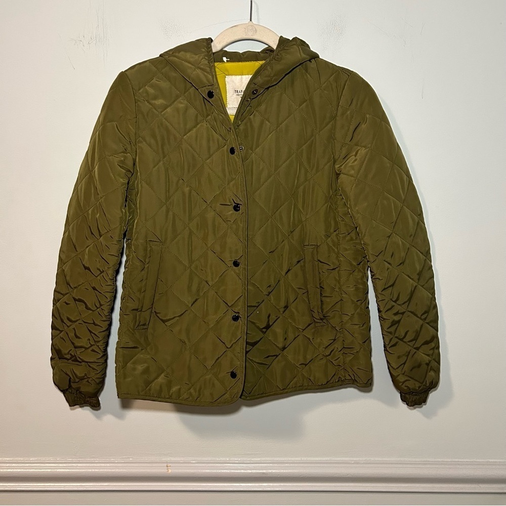 Zara Trafaluc Green Quilted Snap Button Up Hooded Jacket Size XS
